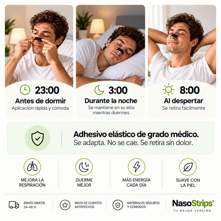 NasoStrips: aplicación, uso durante la noche y retirada de la tira nasal