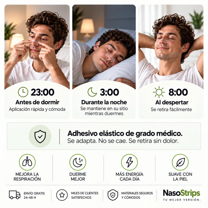 NasoStrips: aplicación, uso durante la noche y retirada de la tira nasal